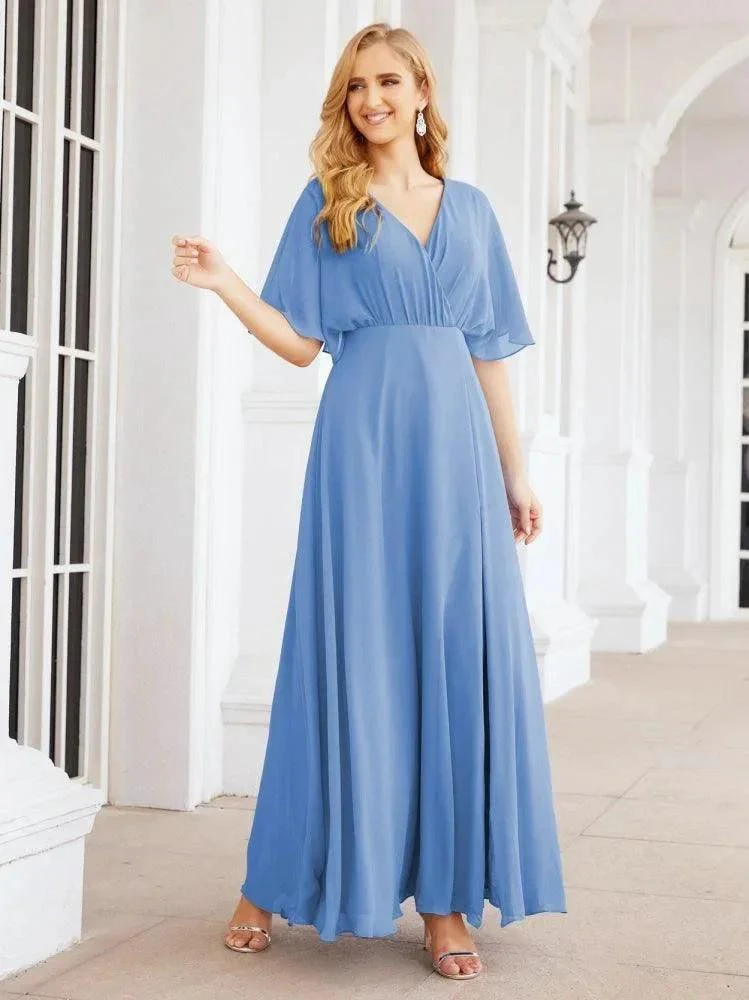 Numbersea V-Neck Bridesmaid Dress Chiffon Long Open Back Formal Dresses for Women Party Evening 28067 - Image 28