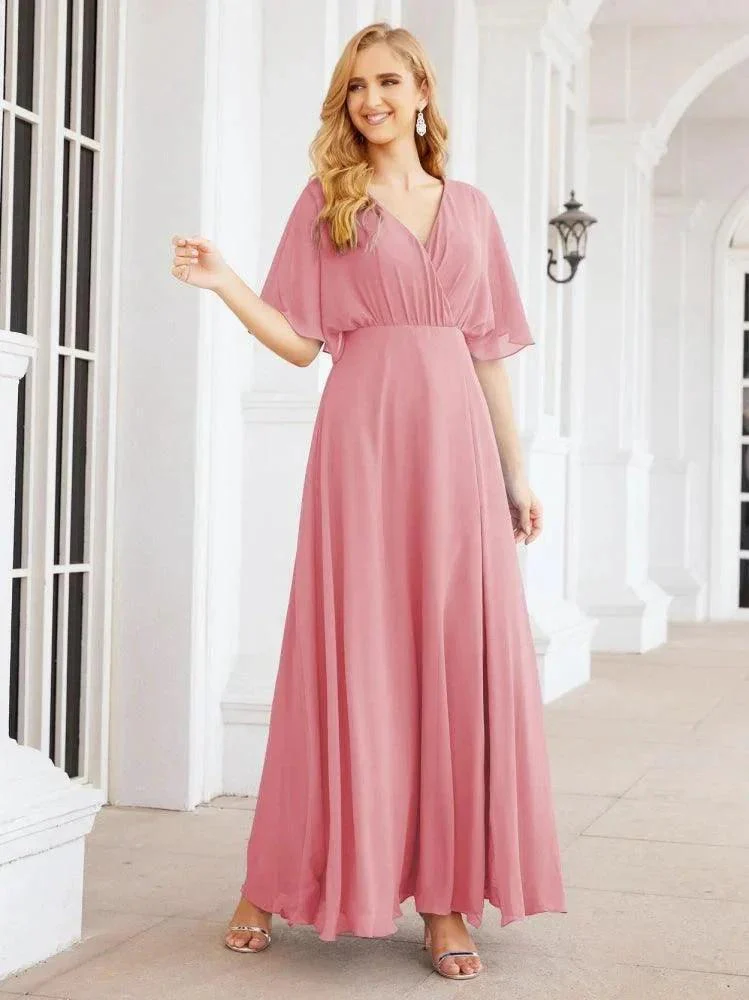Numbersea V-Neck Bridesmaid Dress Chiffon Long Open Back Formal Dresses for Women Party Evening 28067 - Image 31