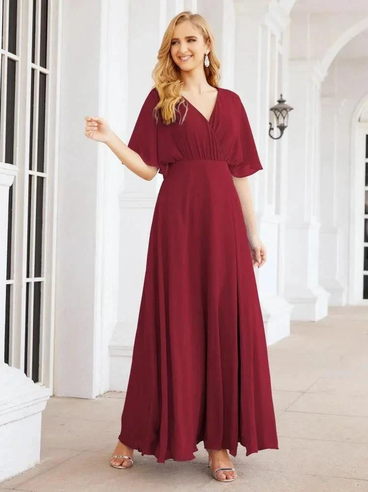 Numbersea V-Neck Bridesmaid Dress Chiffon Long Open Back Formal Dresses for Women Party Evening 28067 - Image 34