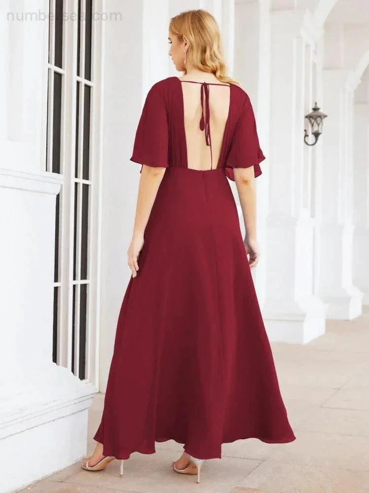 Numbersea V-Neck Bridesmaid Dress Chiffon Long Open Back Formal Dresses for Women Party Evening 28067 - Image 35