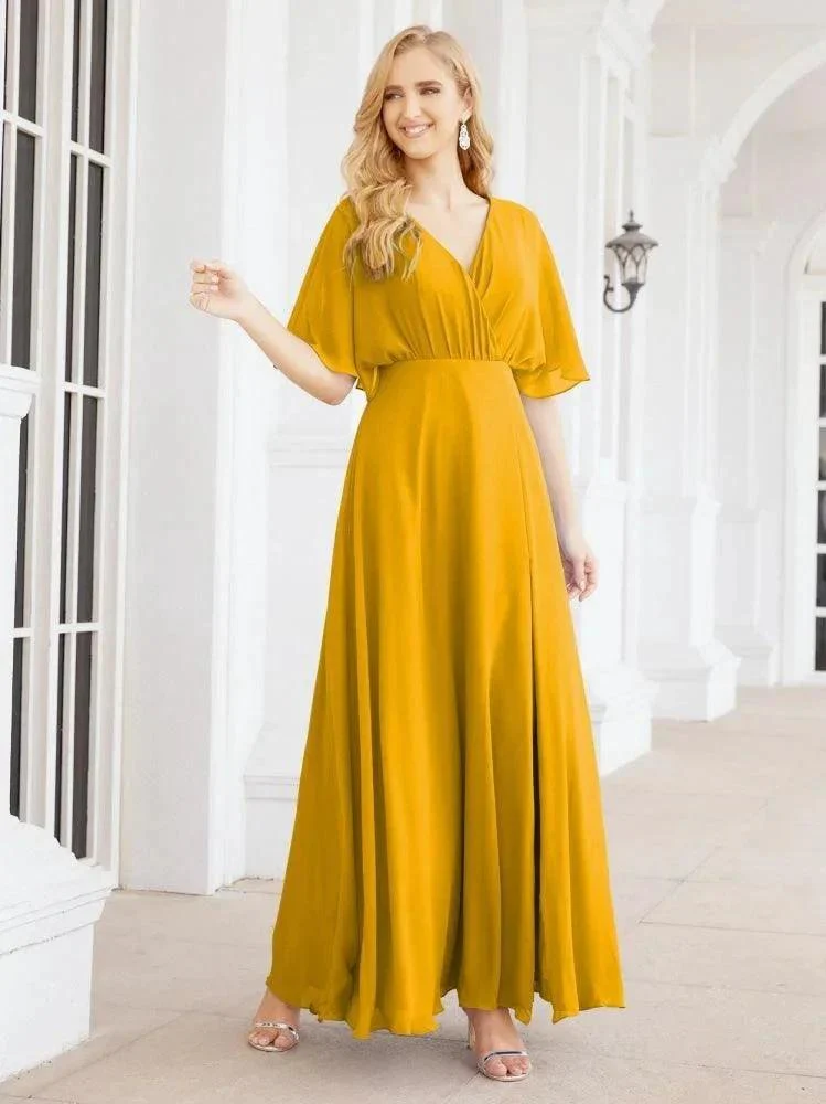 Numbersea V-Neck Bridesmaid Dress Chiffon Long Open Back Formal Dresses for Women Party Evening 28067 - Image 4