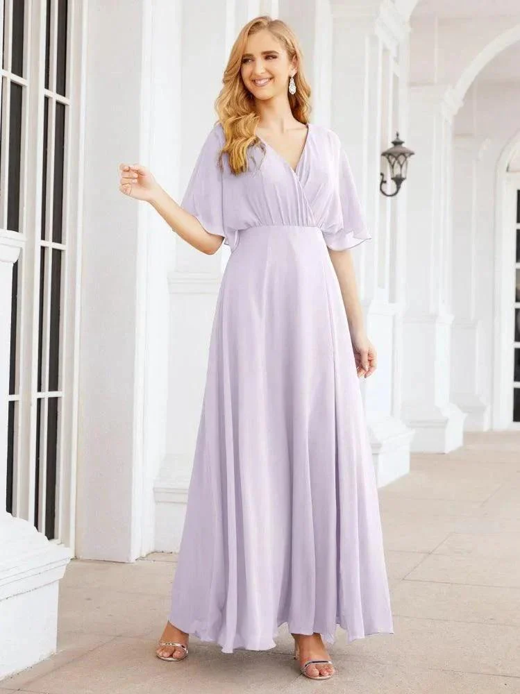 Numbersea V-Neck Bridesmaid Dress Chiffon Long Open Back Formal Dresses for Women Party Evening 28067 - Image 40