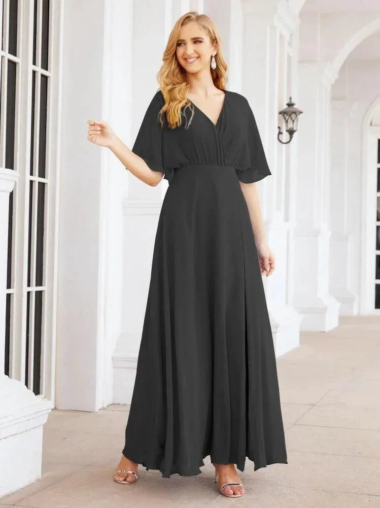 Numbersea V-Neck Bridesmaid Dress Chiffon Long Open Back Formal Dresses for Women Party Evening 28067 - Image 43
