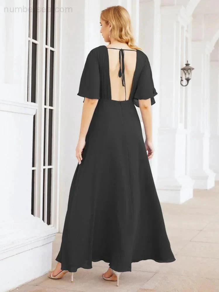 Numbersea V-Neck Bridesmaid Dress Chiffon Long Open Back Formal Dresses for Women Party Evening 28067 - Image 44