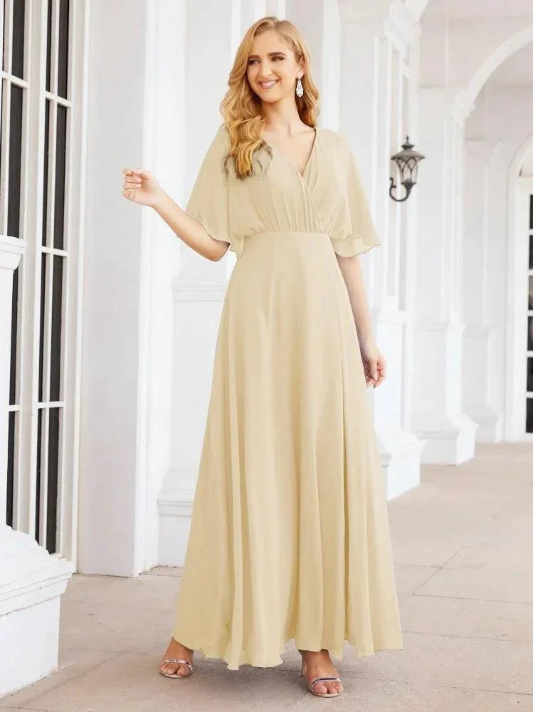Numbersea V-Neck Bridesmaid Dress Chiffon Long Open Back Formal Dresses for Women Party Evening 28067 - Image 46