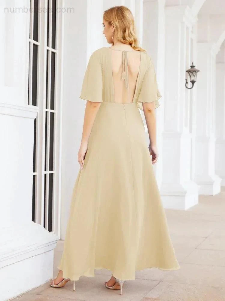 Numbersea V-Neck Bridesmaid Dress Chiffon Long Open Back Formal Dresses for Women Party Evening 28067 - Image 47