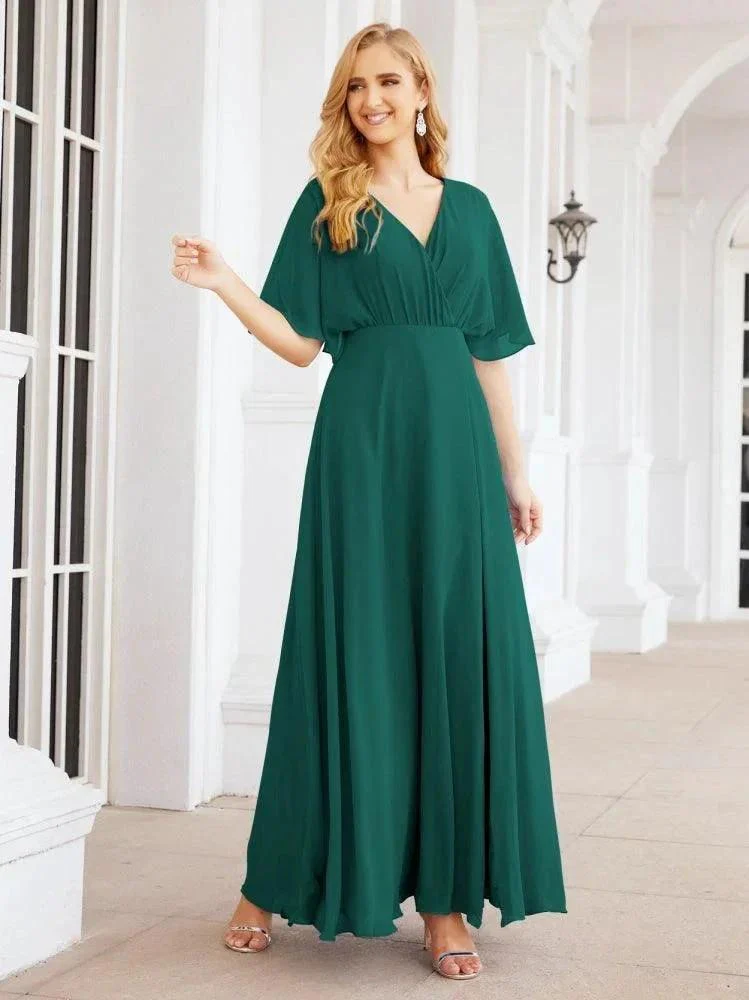 Numbersea V-Neck Bridesmaid Dress Chiffon Long Open Back Formal Dresses for Women Party Evening 28067 - Image 49