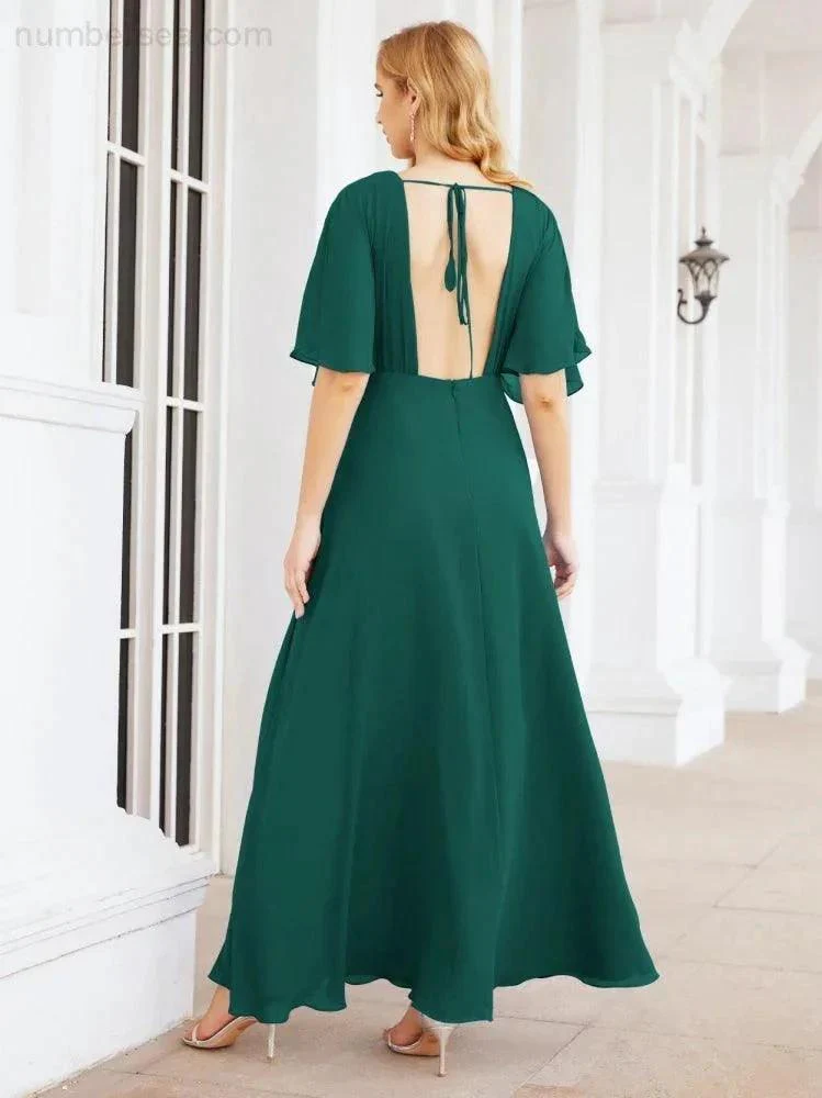 Numbersea V-Neck Bridesmaid Dress Chiffon Long Open Back Formal Dresses for Women Party Evening 28067 - Image 50