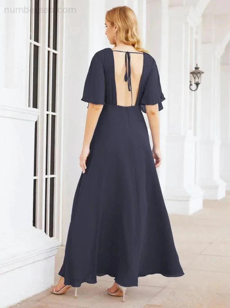 Numbersea V-Neck Bridesmaid Dress Chiffon Long Open Back Formal Dresses for Women Party Evening 28067 - Image 53