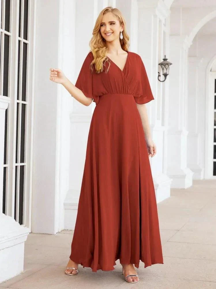 Numbersea V-Neck Bridesmaid Dress Chiffon Long Open Back Formal Dresses for Women Party Evening 28067 - Image 55