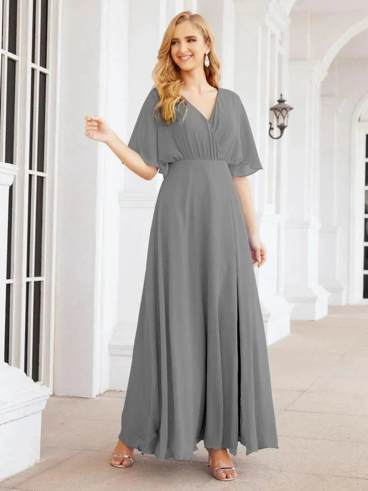 Numbersea V-Neck Bridesmaid Dress Chiffon Long Open Back Formal Dresses for Women Party Evening 28067 - Image 58