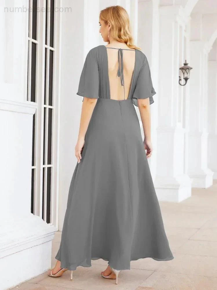 Numbersea V-Neck Bridesmaid Dress Chiffon Long Open Back Formal Dresses for Women Party Evening 28067 - Image 59