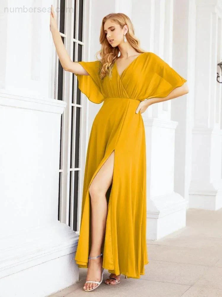 Numbersea V-Neck Bridesmaid Dress Chiffon Long Open Back Formal Dresses for Women Party Evening 28067 - Image 6