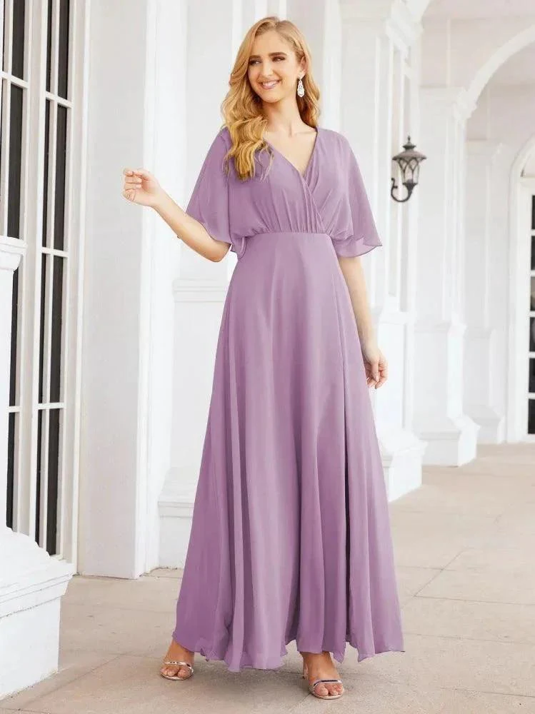 Numbersea V-Neck Bridesmaid Dress Chiffon Long Open Back Formal Dresses for Women Party Evening 28067 - Image 61