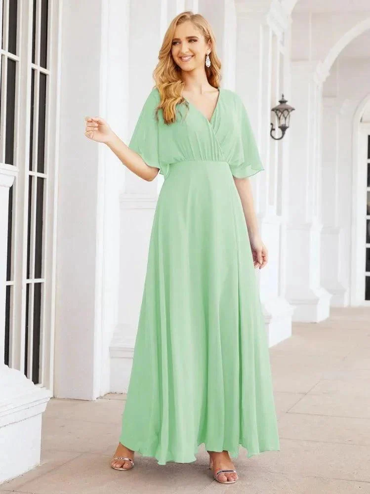 Numbersea V-Neck Bridesmaid Dress Chiffon Long Open Back Formal Dresses for Women Party Evening 28067 - Image 64
