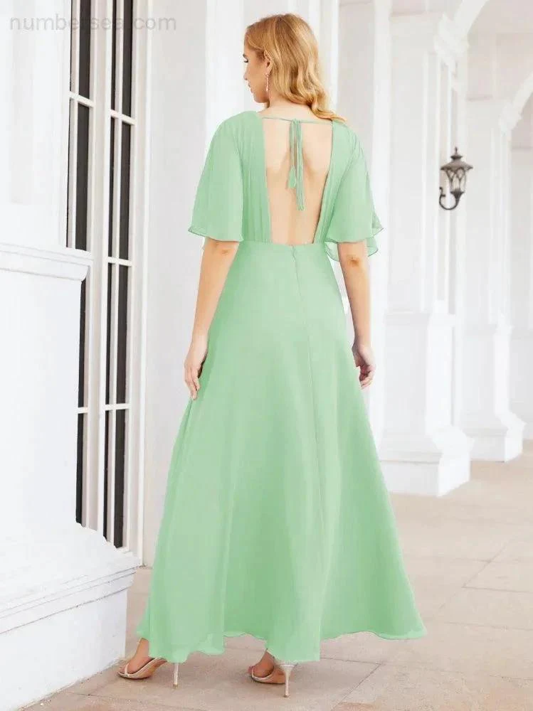 Numbersea V-Neck Bridesmaid Dress Chiffon Long Open Back Formal Dresses for Women Party Evening 28067 - Image 65