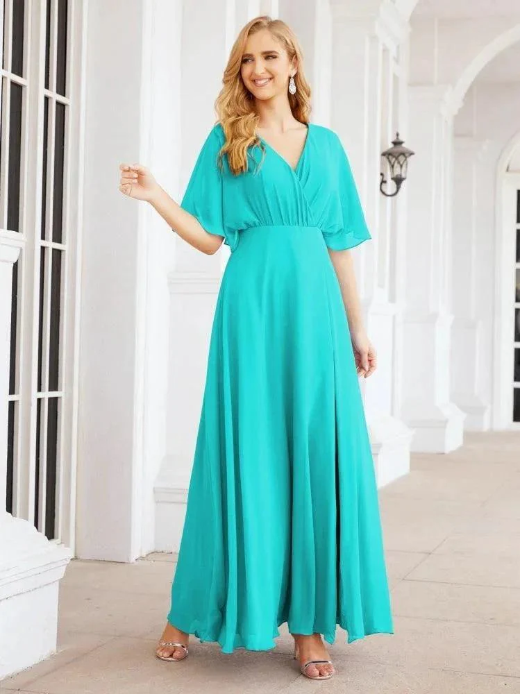 Numbersea V-Neck Bridesmaid Dress Chiffon Long Open Back Formal Dresses for Women Party Evening 28067 - Image 67
