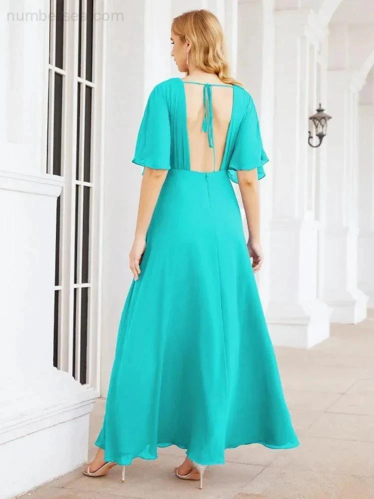 Numbersea V-Neck Bridesmaid Dress Chiffon Long Open Back Formal Dresses for Women Party Evening 28067 - Image 68