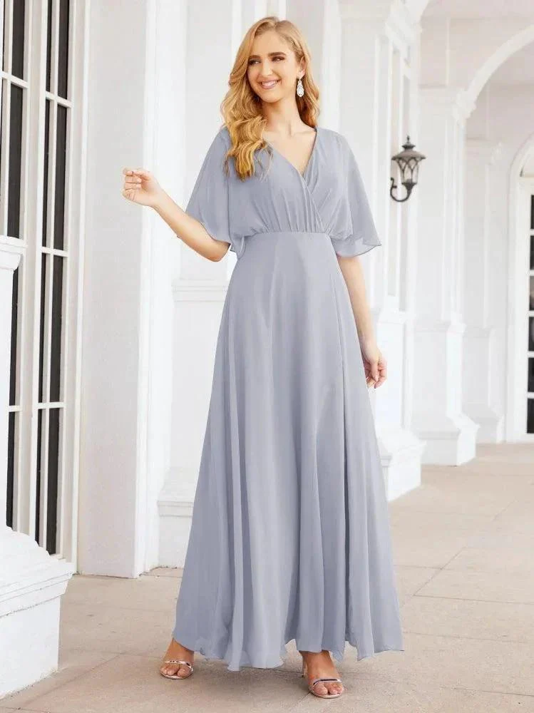 Numbersea V-Neck Bridesmaid Dress Chiffon Long Open Back Formal Dresses for Women Party Evening 28067 - Image 7