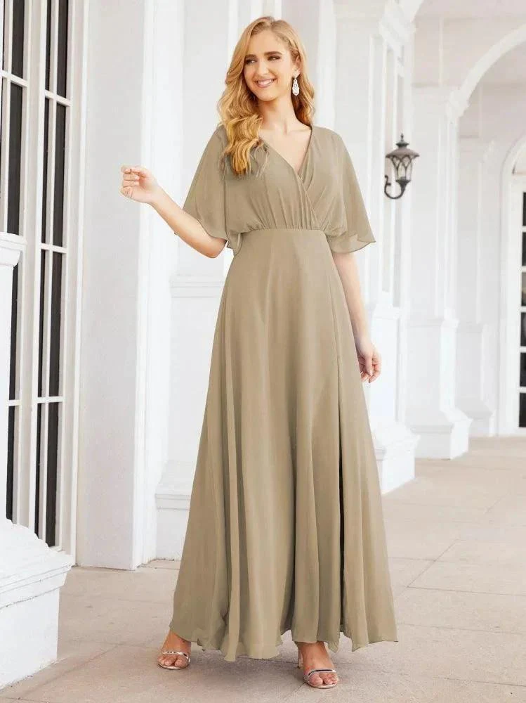 Numbersea V-Neck Bridesmaid Dress Chiffon Long Open Back Formal Dresses for Women Party Evening 28067 - Image 70