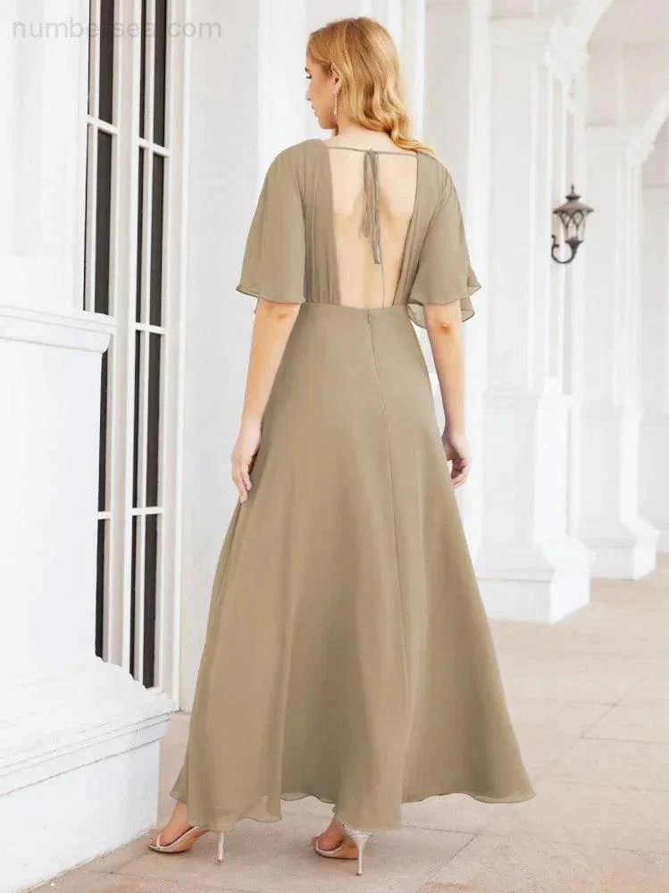 Numbersea V-Neck Bridesmaid Dress Chiffon Long Open Back Formal Dresses for Women Party Evening 28067 - Image 71