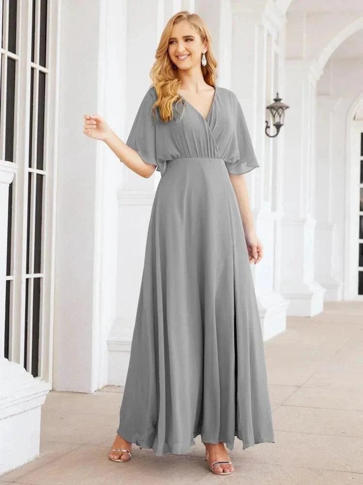 Numbersea V-Neck Bridesmaid Dress Chiffon Long Open Back Formal Dresses for Women Party Evening 28067 - Image 73