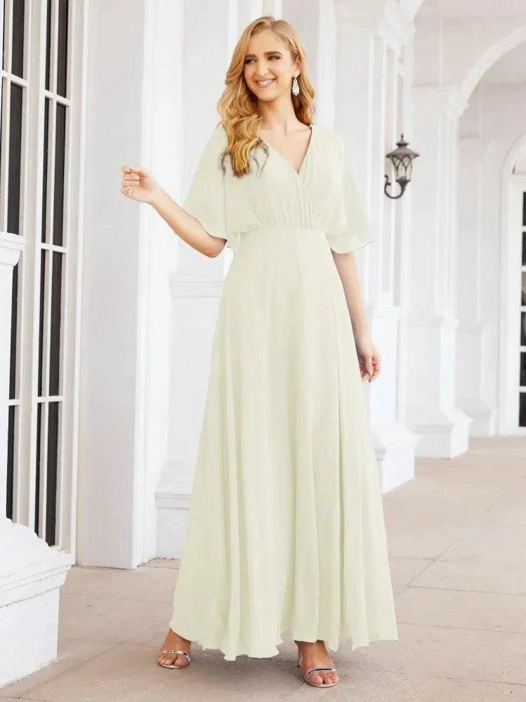 Numbersea V-Neck Bridesmaid Dress Chiffon Long Open Back Formal Dresses for Women Party Evening 28067 - Image 76