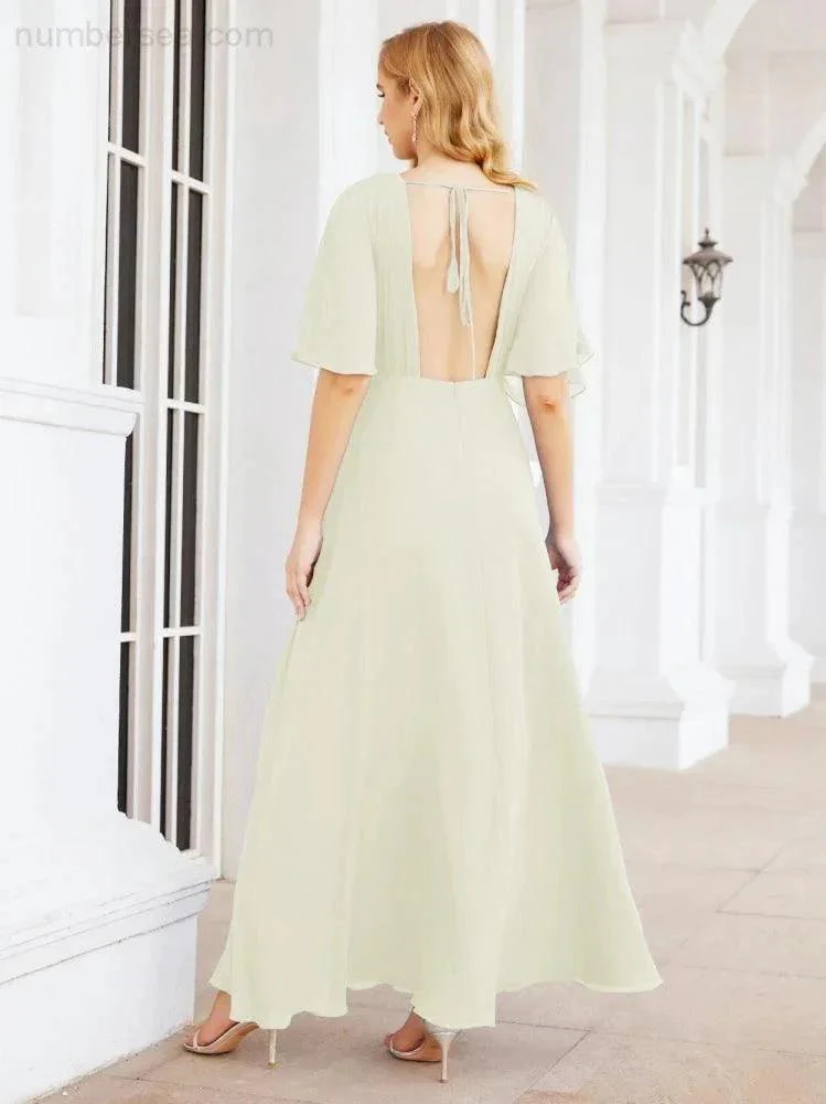 Numbersea V-Neck Bridesmaid Dress Chiffon Long Open Back Formal Dresses for Women Party Evening 28067 - Image 77