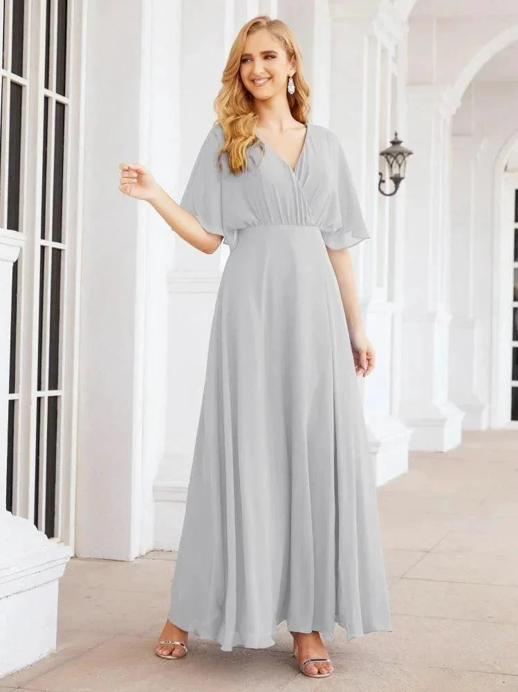 Numbersea V-Neck Bridesmaid Dress Chiffon Long Open Back Formal Dresses for Women Party Evening 28067 - Image 79