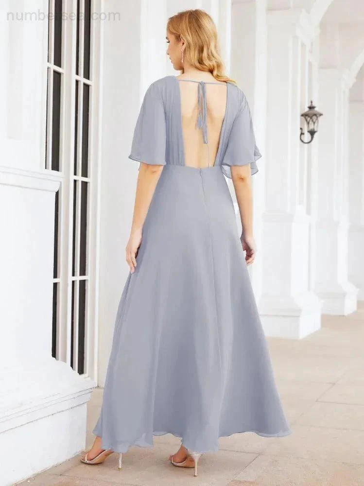 Numbersea V-Neck Bridesmaid Dress Chiffon Long Open Back Formal Dresses for Women Party Evening 28067 - Image 8