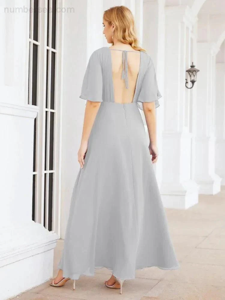 Numbersea V-Neck Bridesmaid Dress Chiffon Long Open Back Formal Dresses for Women Party Evening 28067 - Image 80