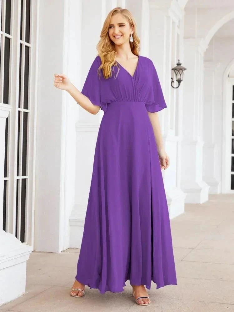 Numbersea V-Neck Bridesmaid Dress Chiffon Long Open Back Formal Dresses for Women Party Evening 28067 - Image 82