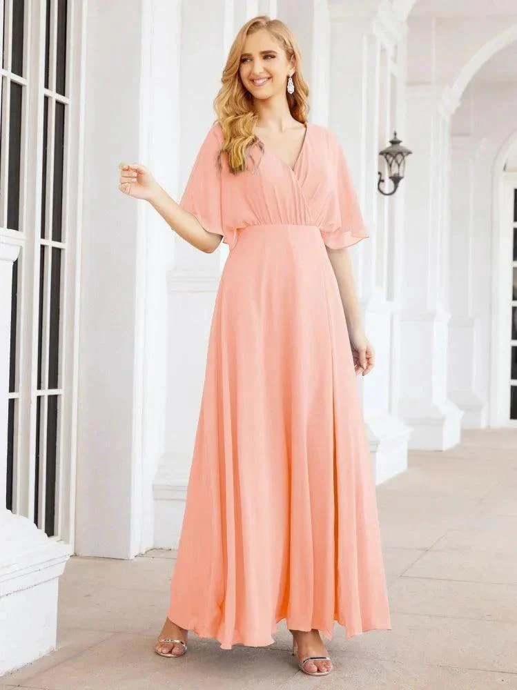 Numbersea V-Neck Bridesmaid Dress Chiffon Long Open Back Formal Dresses for Women Party Evening 28067 - Image 85