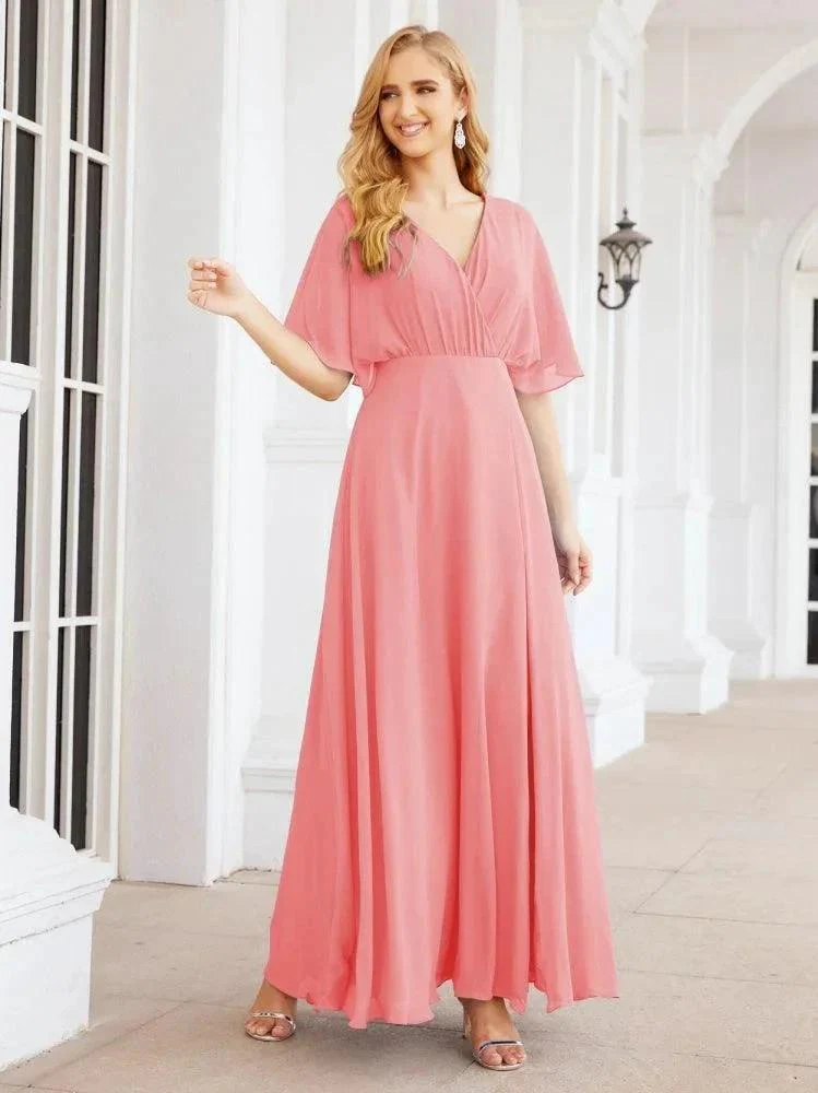 Numbersea V-Neck Bridesmaid Dress Chiffon Long Open Back Formal Dresses for Women Party Evening 28067 - Image 88