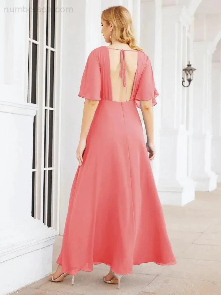 Numbersea V-Neck Bridesmaid Dress Chiffon Long Open Back Formal Dresses for Women Party Evening 28067 - Image 89