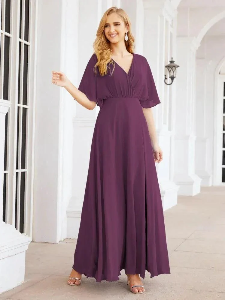 Numbersea V-Neck Bridesmaid Dress Chiffon Long Open Back Formal Dresses for Women Party Evening 28067 - Image 91