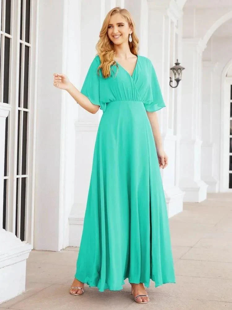 Numbersea V-Neck Bridesmaid Dress Chiffon Long Open Back Formal Dresses for Women Party Evening 28067 - Image 94