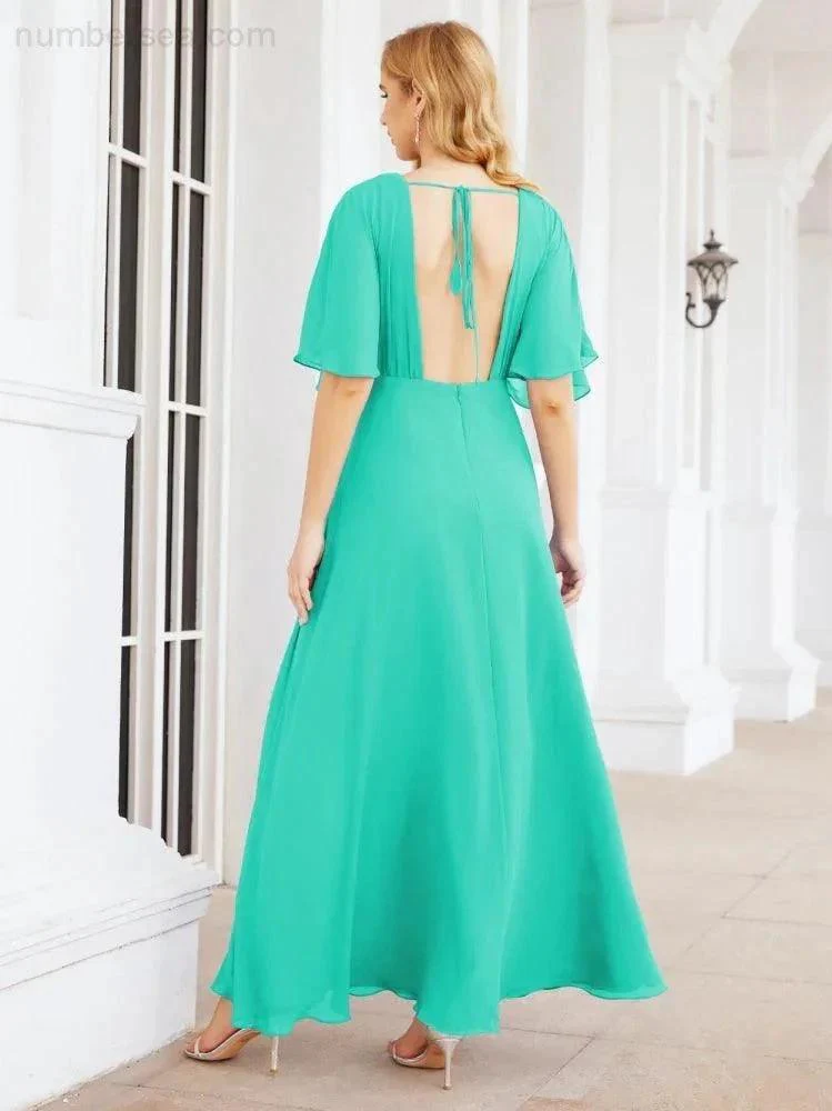 Numbersea V-Neck Bridesmaid Dress Chiffon Long Open Back Formal Dresses for Women Party Evening 28067 - Image 95