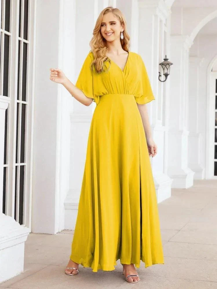Numbersea V-Neck Bridesmaid Dress Chiffon Long Open Back Formal Dresses for Women Party Evening 28067 - Image 97