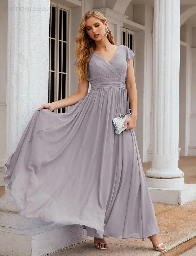Numbersea V-Neck Bridesmaid Dress Floor Length Backless Formal Evening Dress 28024 - Image 10