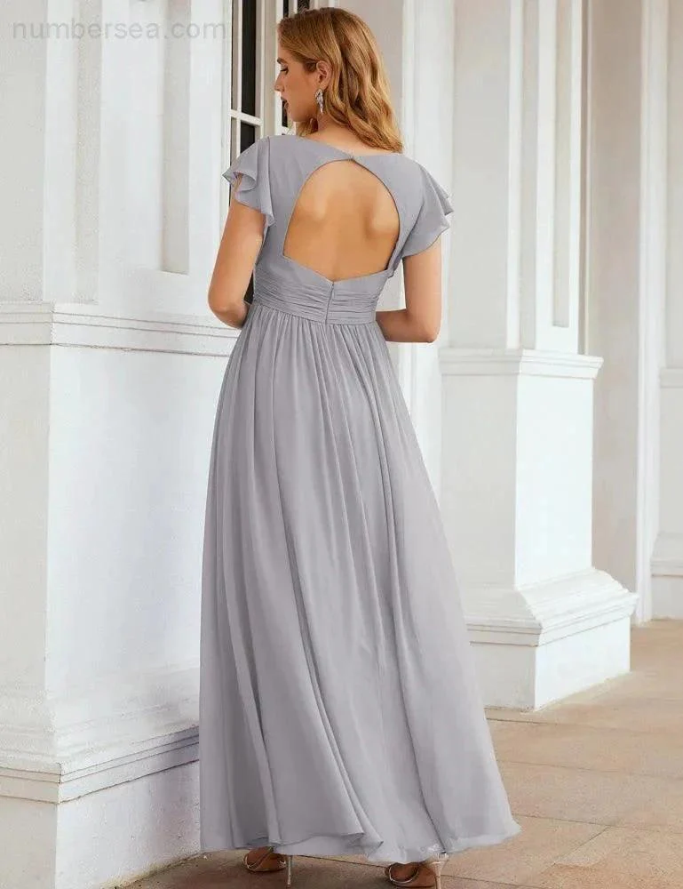 Numbersea V-Neck Bridesmaid Dress Floor Length Backless Formal Evening Dress 28024 - Image 100