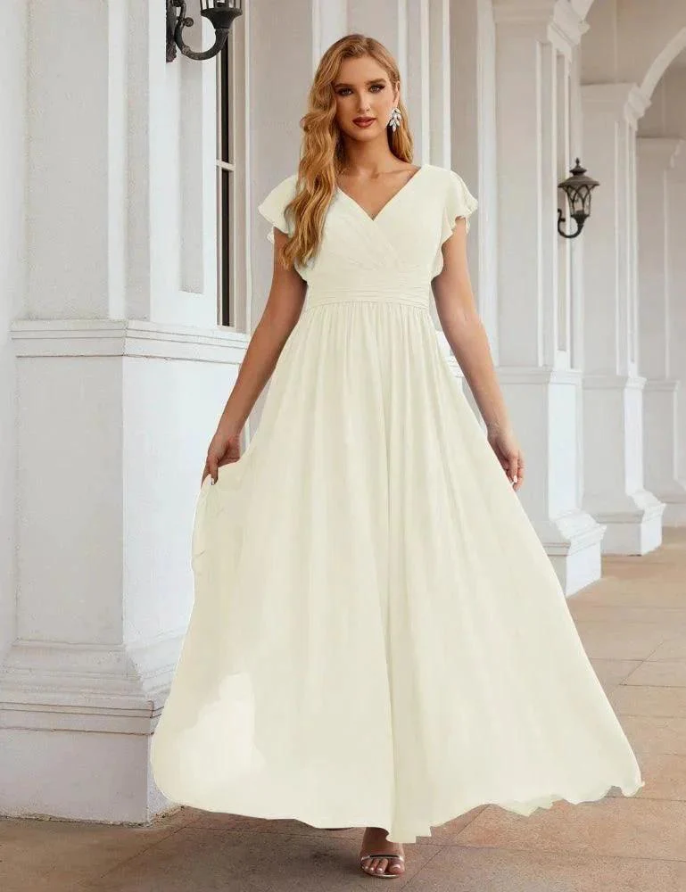 Numbersea V-Neck Bridesmaid Dress Floor Length Backless Formal Evening Dress 28024 - Image 101