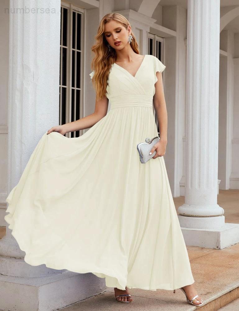 Numbersea V-Neck Bridesmaid Dress Floor Length Backless Formal Evening Dress 28024 - Image 102