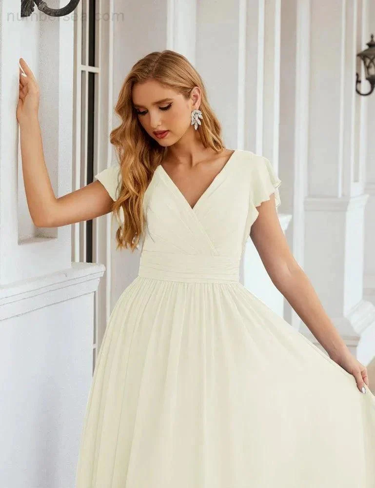 Numbersea V-Neck Bridesmaid Dress Floor Length Backless Formal Evening Dress 28024 - Image 103