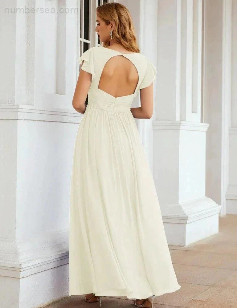 Numbersea V-Neck Bridesmaid Dress Floor Length Backless Formal Evening Dress 28024 - Image 104