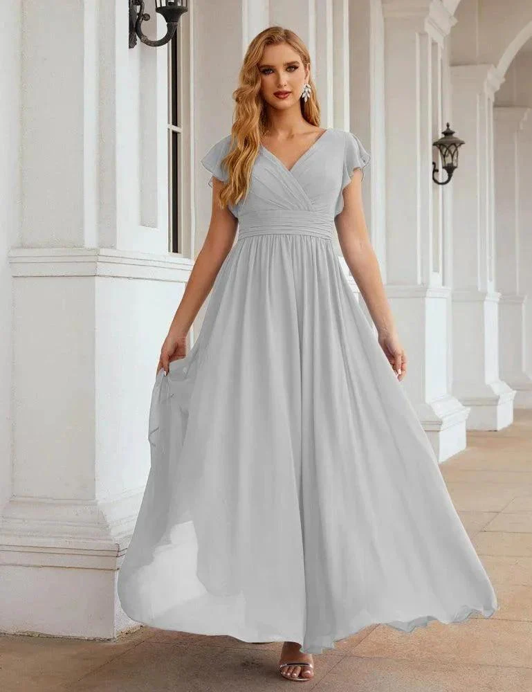Numbersea V-Neck Bridesmaid Dress Floor Length Backless Formal Evening Dress 28024 - Image 105