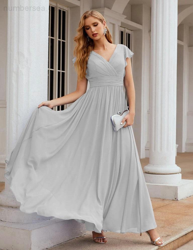 Numbersea V-Neck Bridesmaid Dress Floor Length Backless Formal Evening Dress 28024 - Image 106