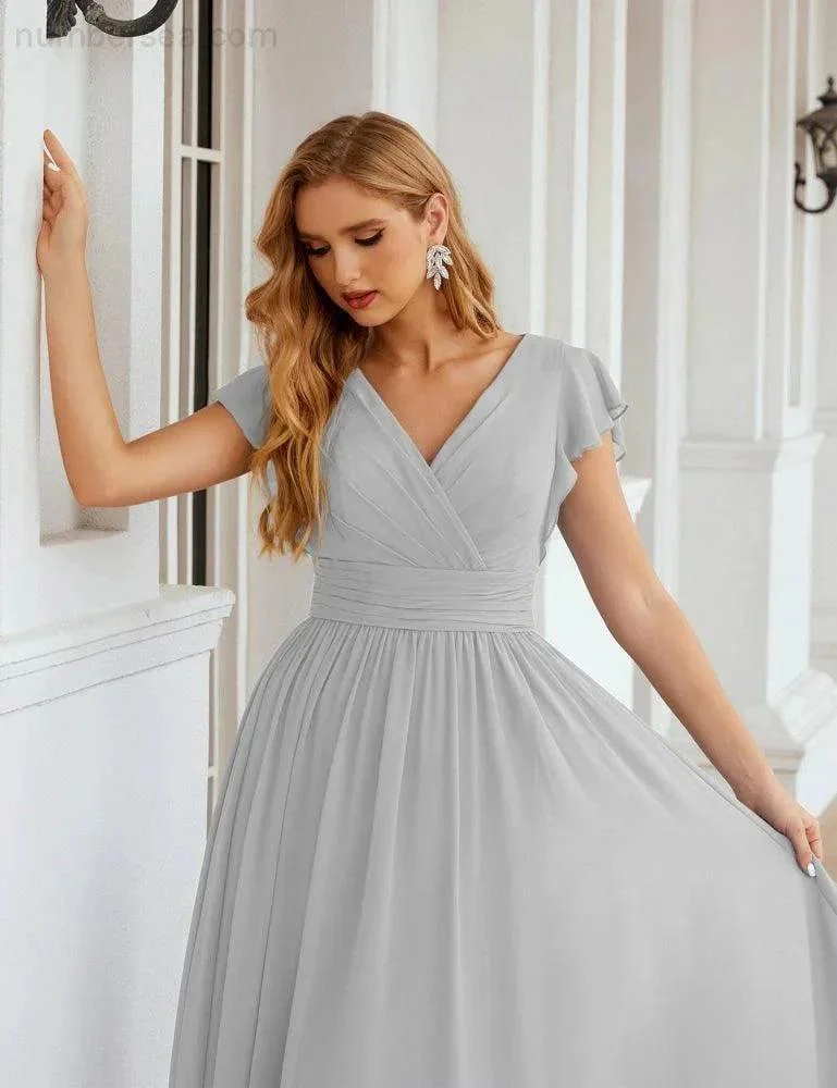 Numbersea V-Neck Bridesmaid Dress Floor Length Backless Formal Evening Dress 28024 - Image 107