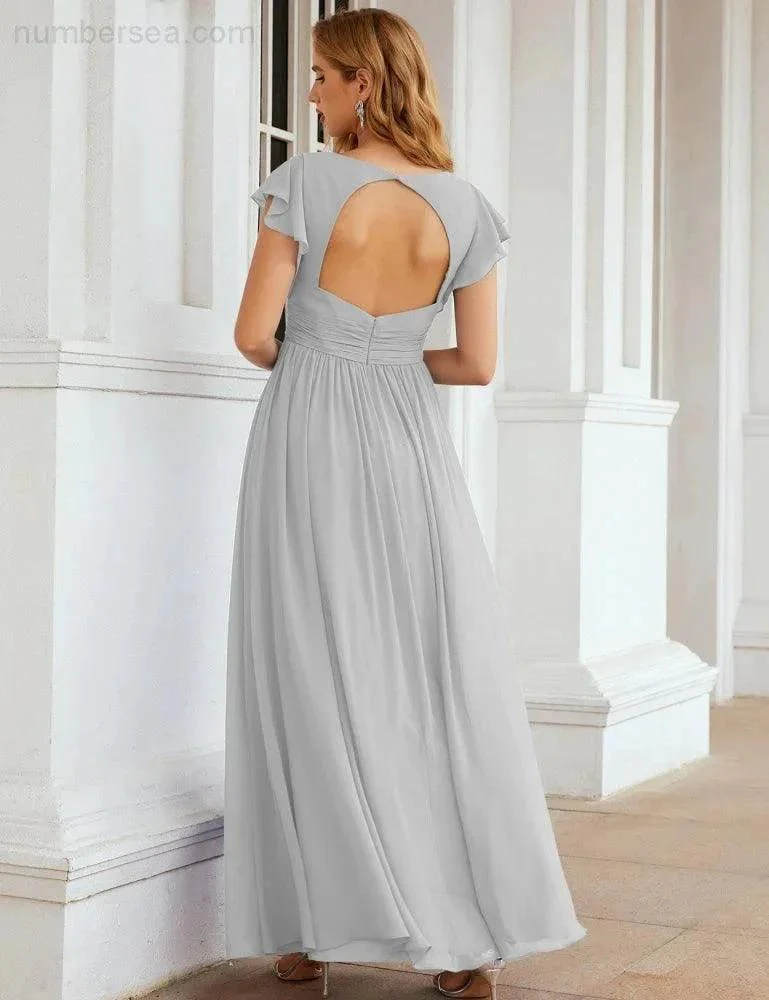 Numbersea V-Neck Bridesmaid Dress Floor Length Backless Formal Evening Dress 28024 - Image 108
