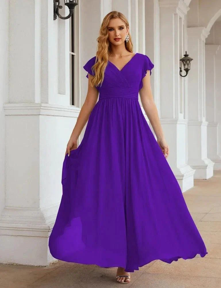 Numbersea V-Neck Bridesmaid Dress Floor Length Backless Formal Evening Dress 28024 - Image 109